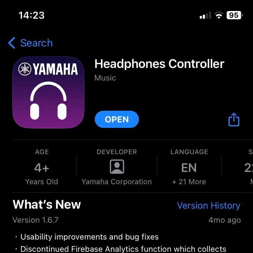 Ứng dụng Headphones Controller điều khiển Yamaha TW-ES5A